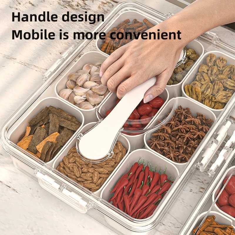 Refrigerator Storage Box 4/9 Grid Food Transparent Meat Vegetable Fruit Storage Box FridgeSeasoning Onion Ginger Storage Box Y251126