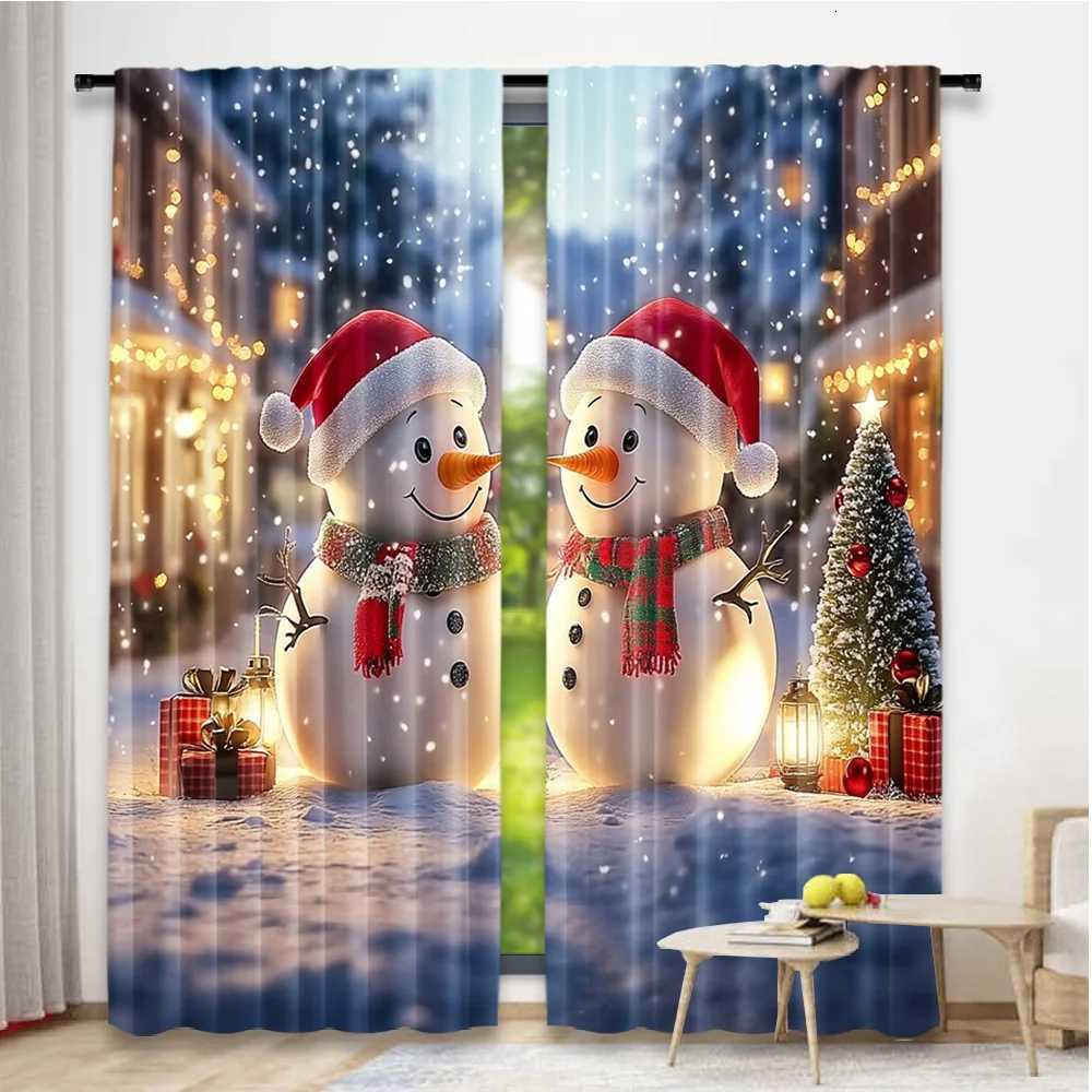 Curtain Christmas 2D flat printing 2pcs Christmas curtains Day snowman and Christmas tree8 Digital Printed Polyester Drapes Birthday Party Use for Y25