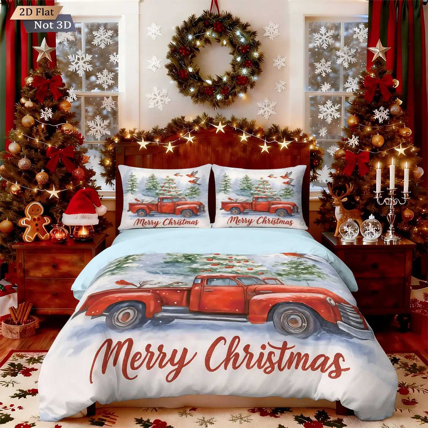 Christmas 3pcs Merry Christmas red car print coreless duvet cover set multiple sizes bedrooms dormitories bedding holiday decorations Y251126