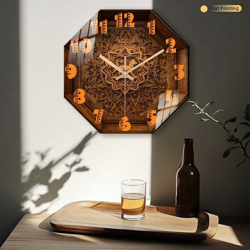 Attractive Premium Intricate Octagon Wooden Carved Deer Wall Clock for Office Farmhouse Valentines Day Halloween Easter Gifts C251126