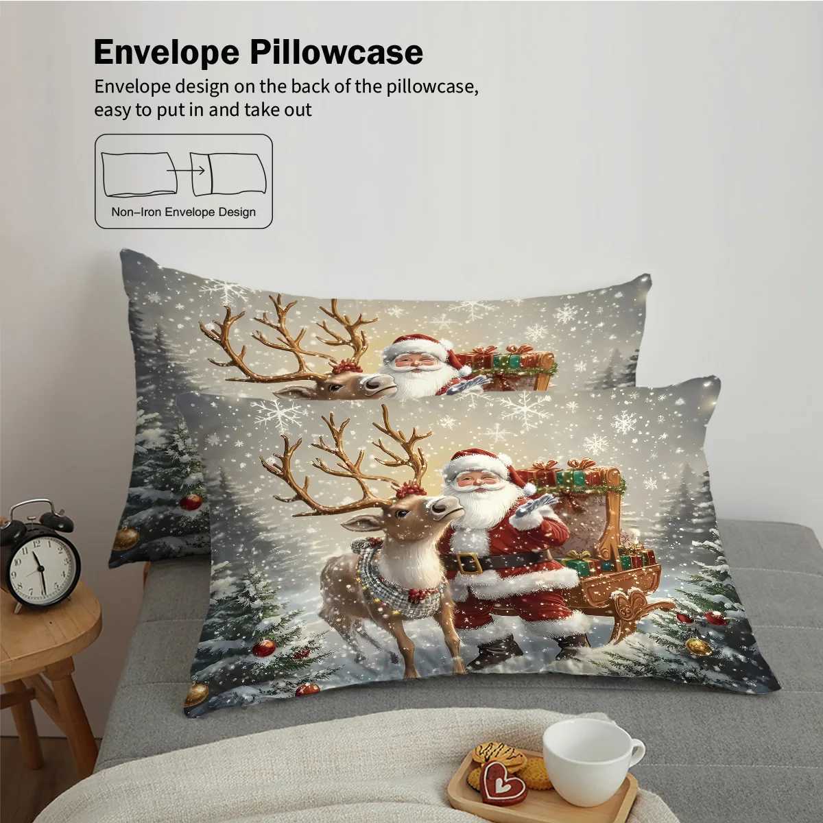 Christmas 3pcs Santa Claus Printed Bedding Set Soft and Coreless Multiple Sizes To Choose From Machine Washable Christmas Gift Y251126