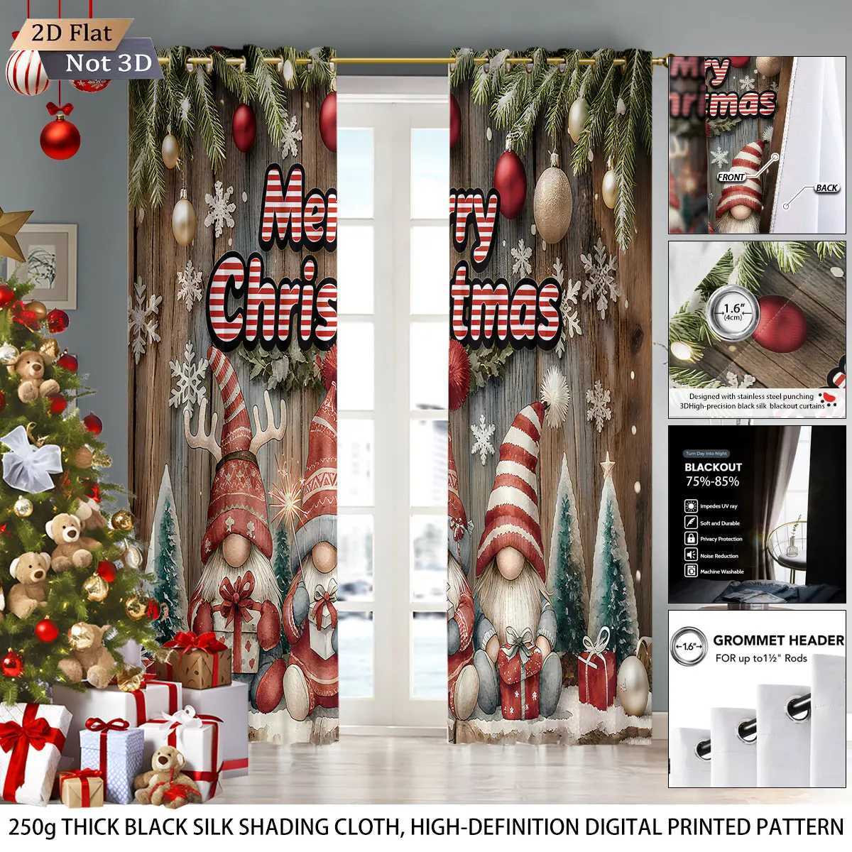 Curtain Christmas 2pcs Merry Christmas goblin print blackout curtains multi size living room insulation holiday decoration easy installation Y251126