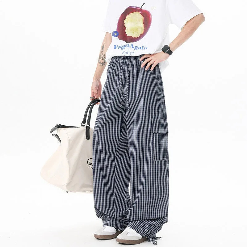 Biyaby Street Mens Flat Pants 8XL-M Work Pants Korean Fashion High Waist Wide Leg Pants Mens Large Loose Casual Pants 250427