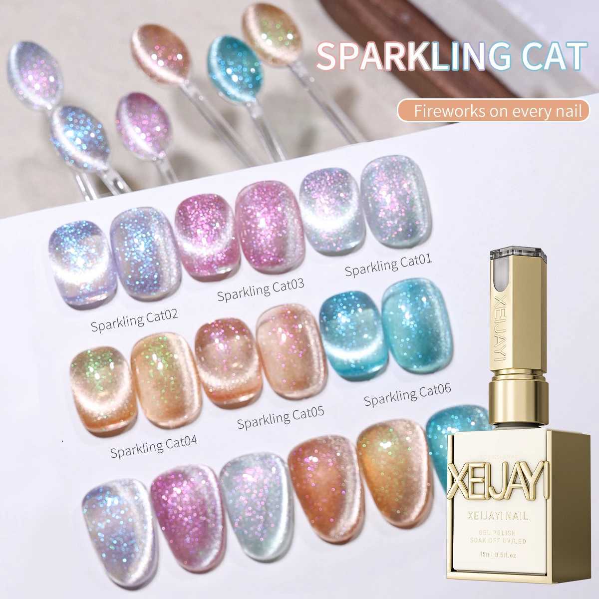 XEIJAYI 6pcs 15ml Sparkling Cat Eye Nail Gel Polish set Semi Permanent Nail Art Soaking UV LED Nail Salon DIY Nail Salon GelT251127