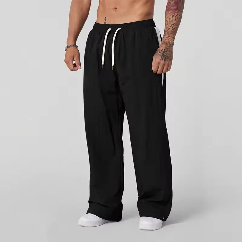 spring Autumn Track Pants Mens Loose Casual Wide Leg trousers Trendy Sports Splicing Breathable running straight-leg pants 251126