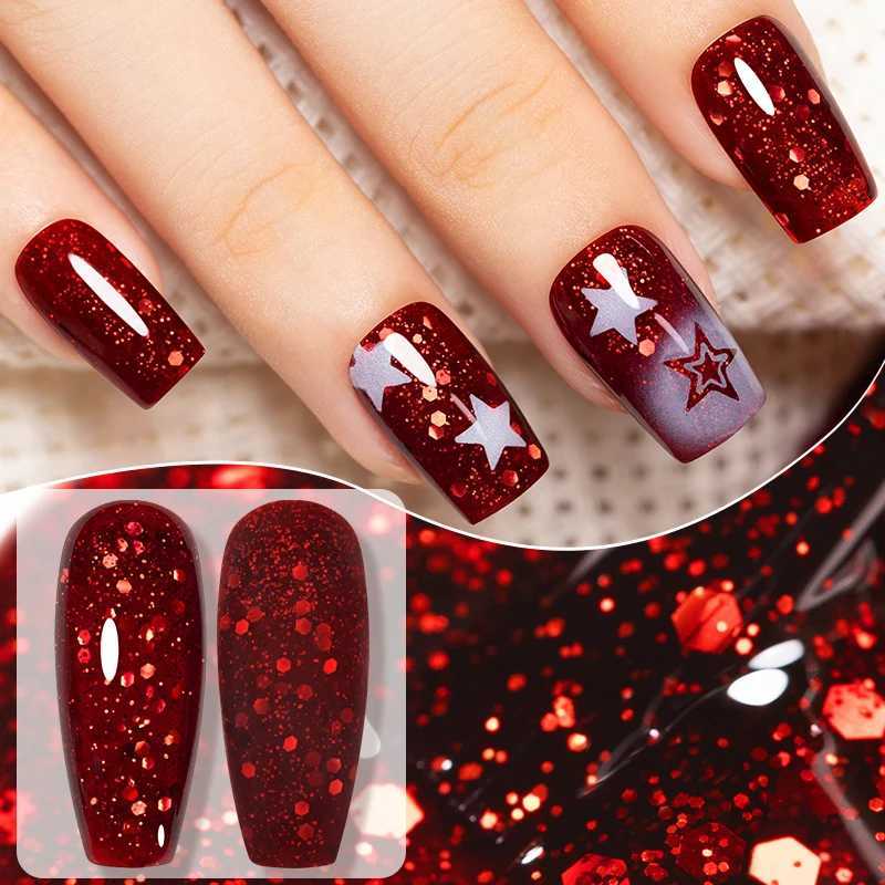 75ml Red Glitter Gel Nail Polish Crystal Semi Permanent Soak Off UV Gel Varnish Nail Art Manicure Base Matte Top Coat VernisT251127