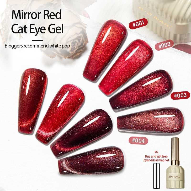 RSNAIL 10ml Cherry Ruby Red Cat Eye Gel Nail Polish Red Wine Magnetic Gel Polish Soak Off UV LED Glitter Cateye Nail Varnish GelT251127