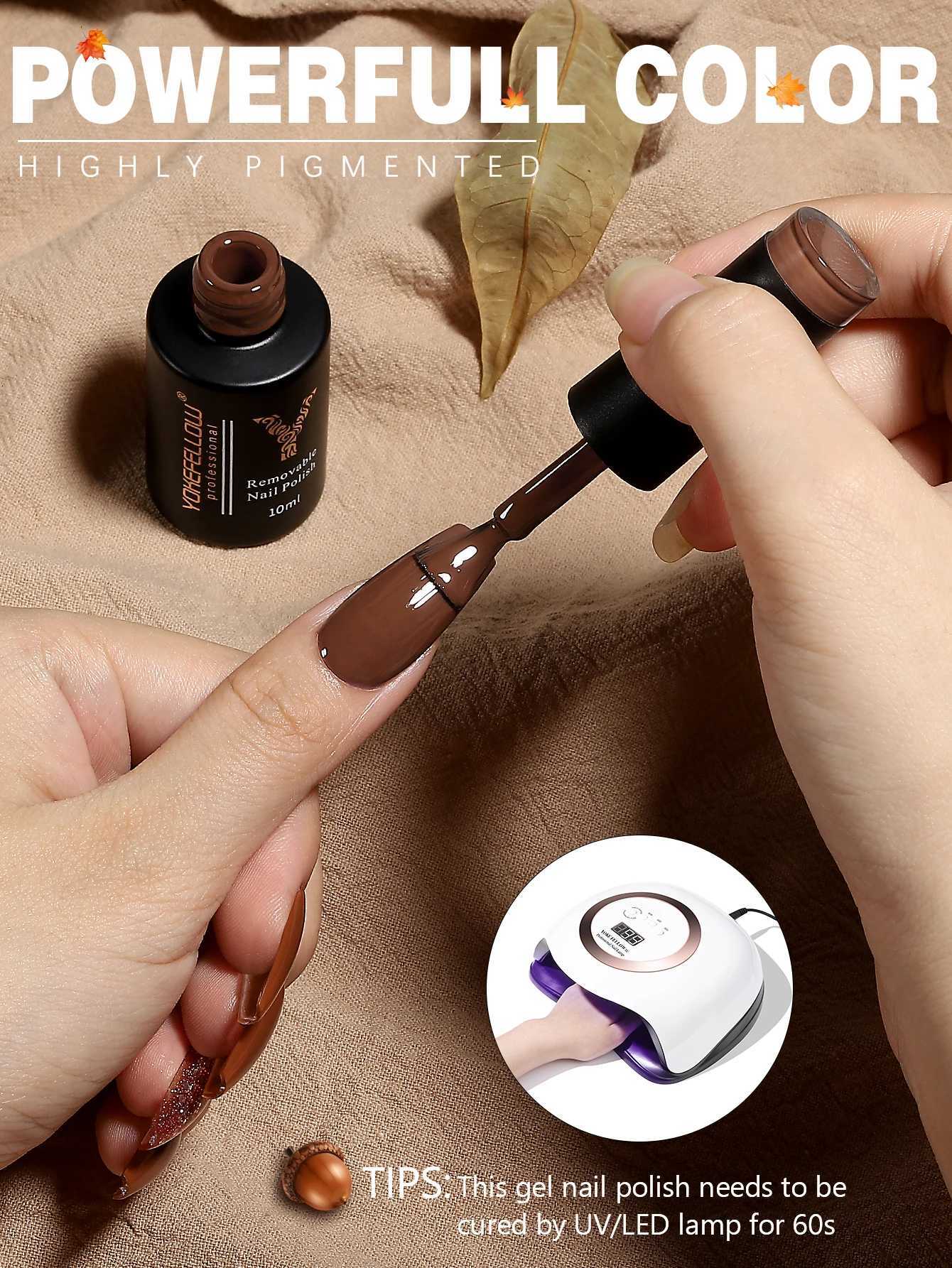 YOKEFELLOW 6Pcs/Set Fall Winter Gel Nail Polish Semi Permanent UV Led Gel Varnish Brown Orange Pumpkin Halloween Christmas GiftT251127