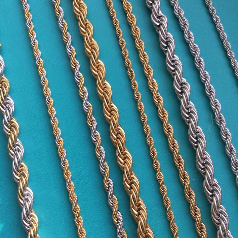 Hiphop 4/6mm Iced Out Gold Plated Two Color Rope Chain 925 Sterling Silver Exquisite Cuban Link Chain