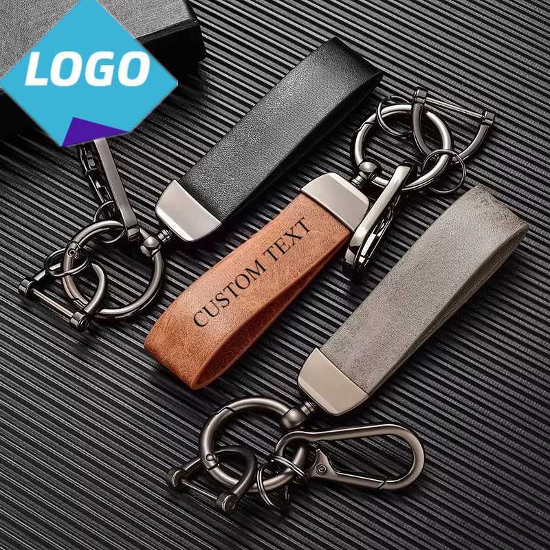 Vintage Discolored Leather Custom Keychain for Men Women Laser Engraved Car Key Chains Holders Personalize Company KeyringT251127