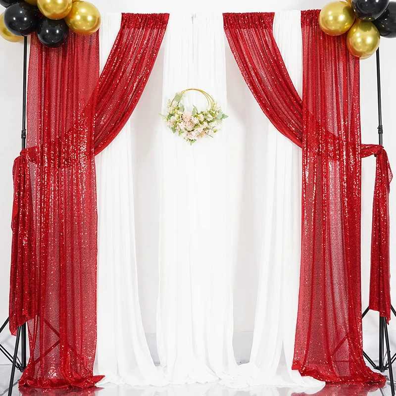 Curtain Christmas Red Sequin Backdrop Curtains Christmas Halloween Birthday Party Wedding Decorations Baby Shower Stage Events Background Supplies Y25