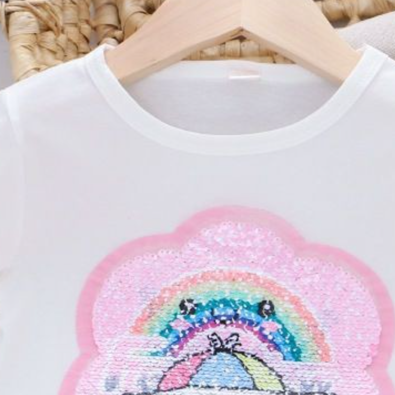 Disney Girls' Baby Designer Clothing Little Girl Summer T-Shirt Children's Pattern Reversible Color Changing Sequin Short Sleeve Soft and Co