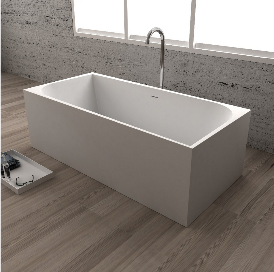 1700x750x580mm Cube Design Solid Surface Stone Bathtub Seamless Structure Freestanding Pure Acrylic TUB 65110