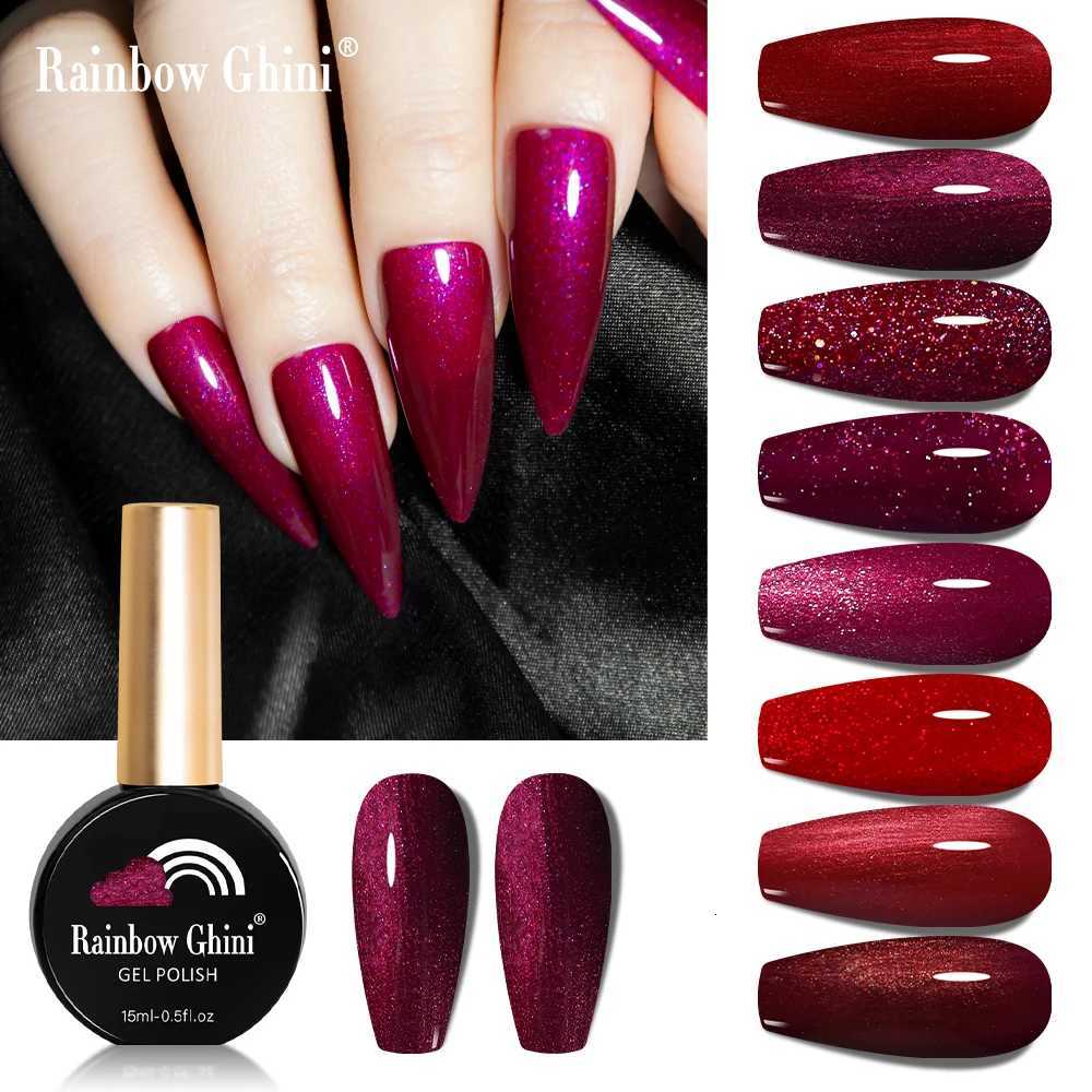 Rainbow Ghini 15ml Glitter Dark Red Gel Nail Polish Semi-Permanent Varnish UV Pale Red Nail Gel Art Supplies for ProfessionalsT251127