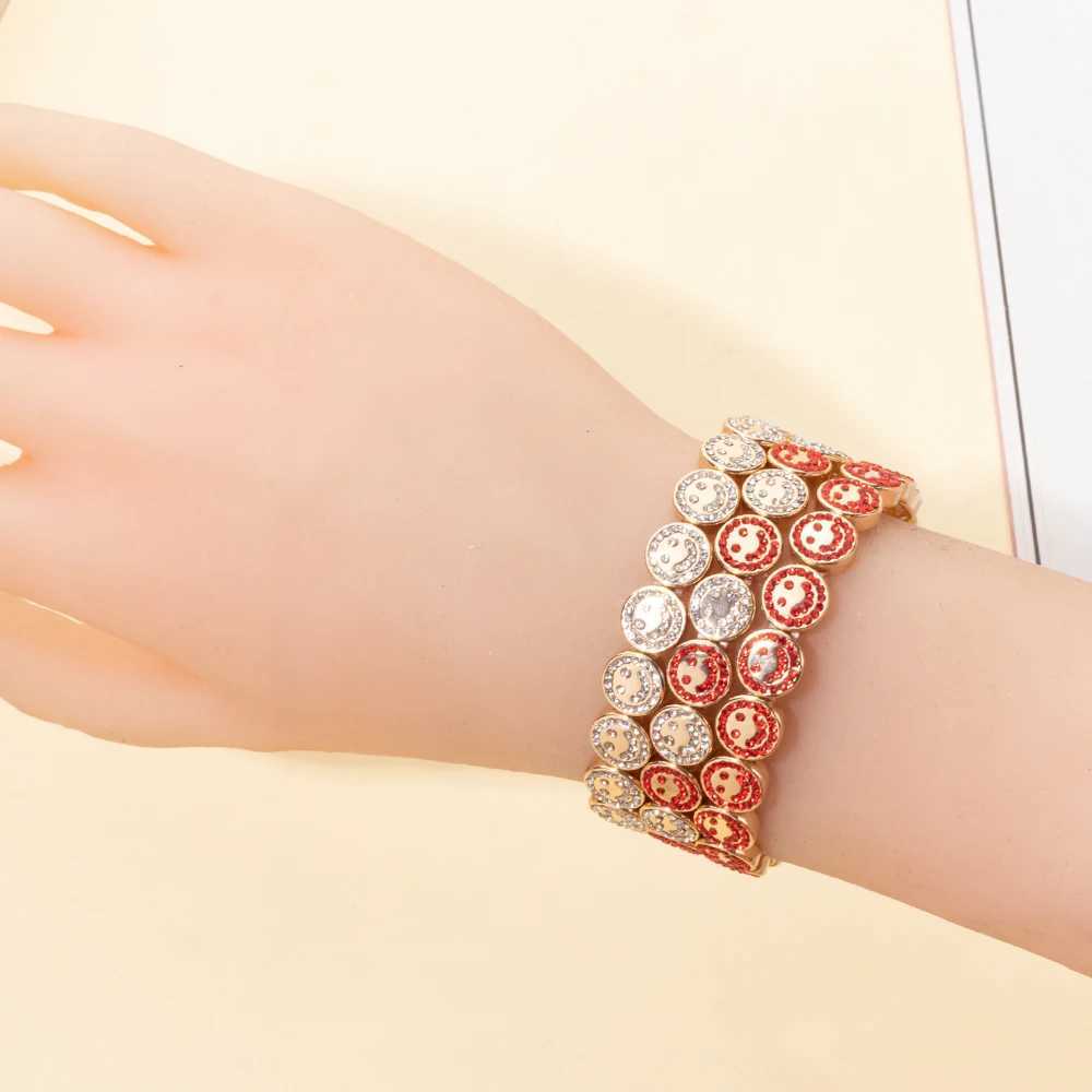 2024 New Happy Bangle Paved Diamond Enamel Beadeds For Women Boho Gold Color Elastics C251105