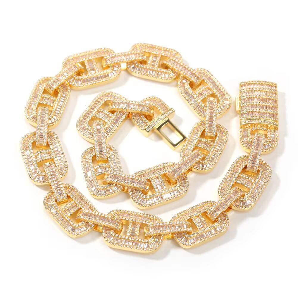 High Quality Custom Gold Plated Hip Hop Necklace 15mm Pig Nose Cuban Link Chain with Zircon for Men and Women