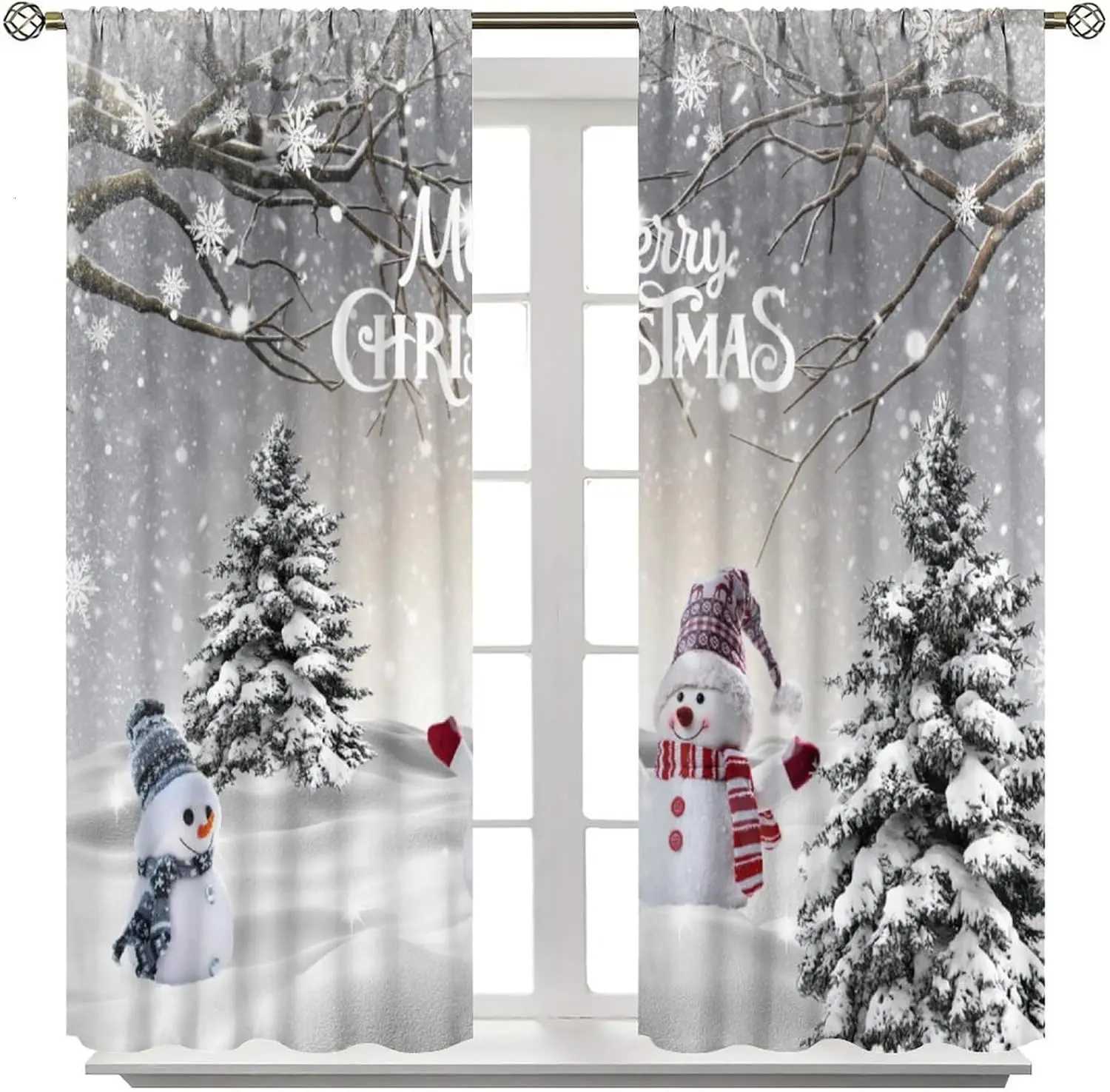 Curtain Christmas Merry Christmas Winter Snowman CurtainXmas Tree Snowman Snowflake Holiday Curtains for Bedroom Living Room Bathroom Red Snowman Y251