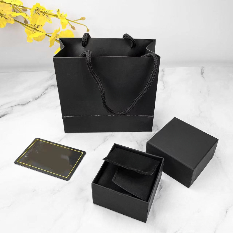 Luxury black classic designer jewelry box case earrings brooch necklace ring bracelet jewelery boxes cases with card