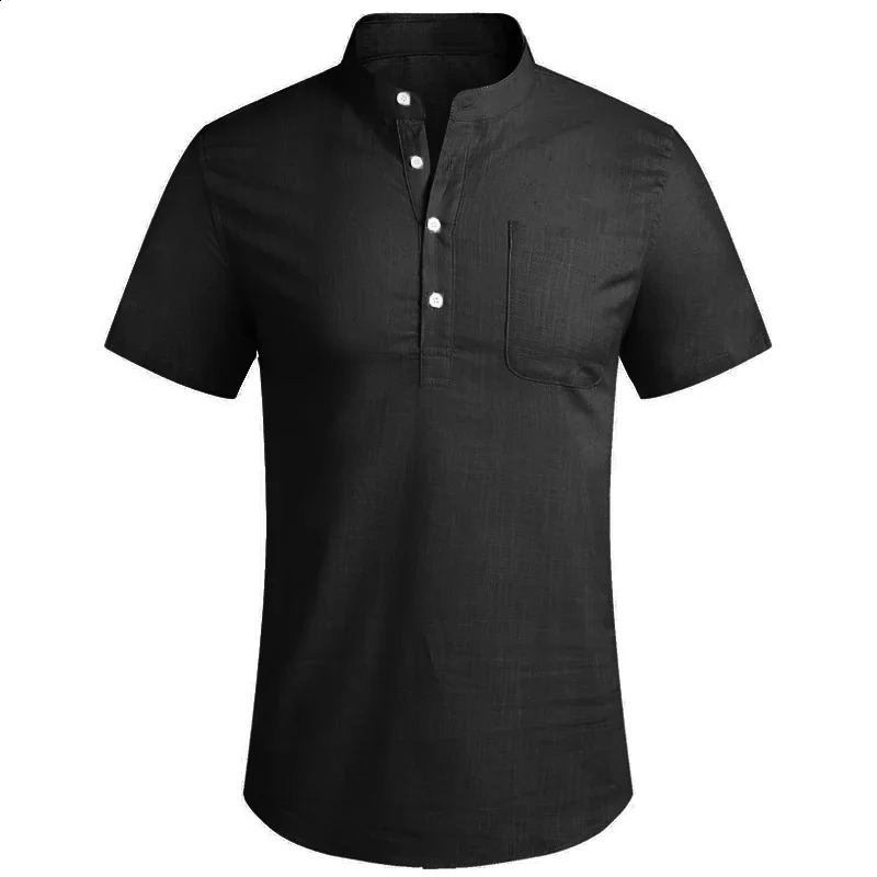 Mens short sleeved Henley T-shirt casual button down shirt summer lightweight oversized jacket breathable pocket streetwear 250427
