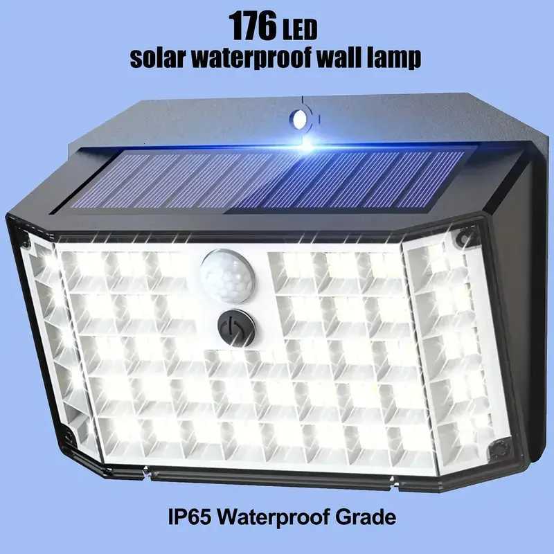 1 piece of super bright solar outdoor wall light smart light 176 LEDs with sensor floodlight 3 lighting modes safety light sM251127