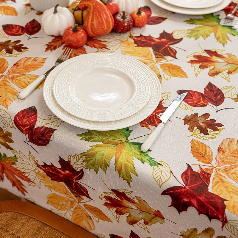 T0432 American style maple leaf print tablecloth waterproof and oil proof tablecloth atmosphere decoration rectangular household coffee table cover