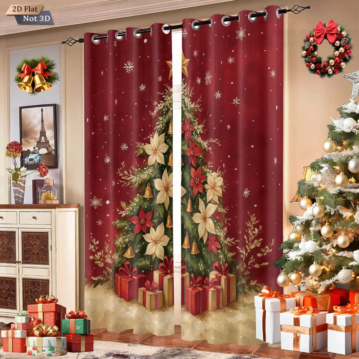 Curtain Christmas 2pcs Christmas tree print blackout curtains multiple size living room bedroo holiday insulation decoration machine washable Y251126