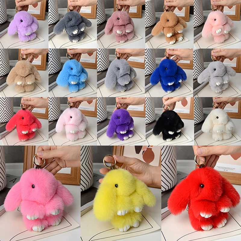 1PC 15cm Rabbit Keychain Ring Fluffy Real Fur Pompon Bunny Trinket Key Chain Charm Cute Key Ring On Bag Car Key PendantT251127