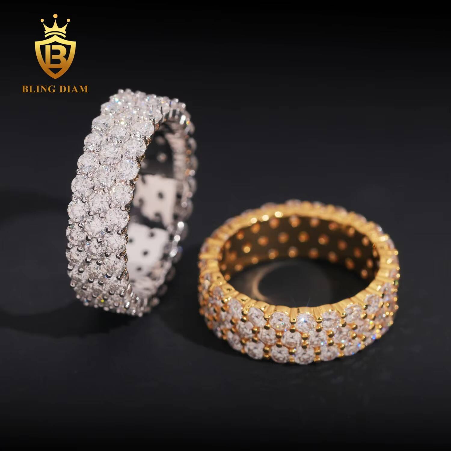 New Design Iced Out Gold Plated Hip Hop Rings 925 Sterling Silver Fully Moissanite Custom Rings for Men