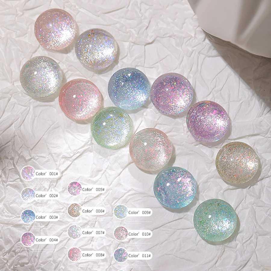 12pcs Summer Crushed Ice Glamorous Cat Eye Gel Nail Polish - Reflective Glitter Holographic Laser Sparkle Soak Off UV LEDT251127