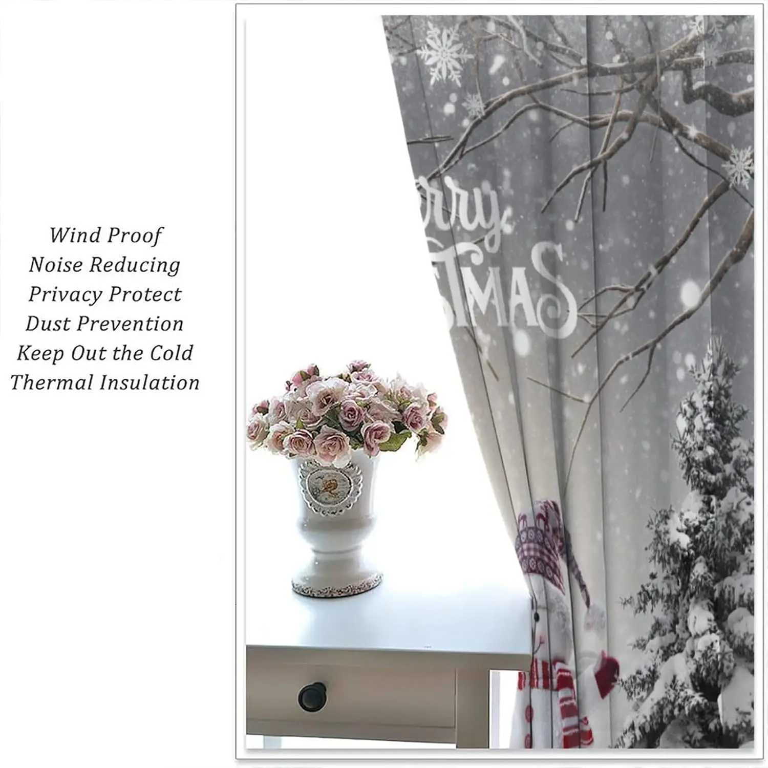 Curtain Christmas Merry Christmas Winter Snowman CurtainXmas Tree Snowman Snowflake Holiday Curtains for Bedroom Living Room Bathroom Red Snowman Y251