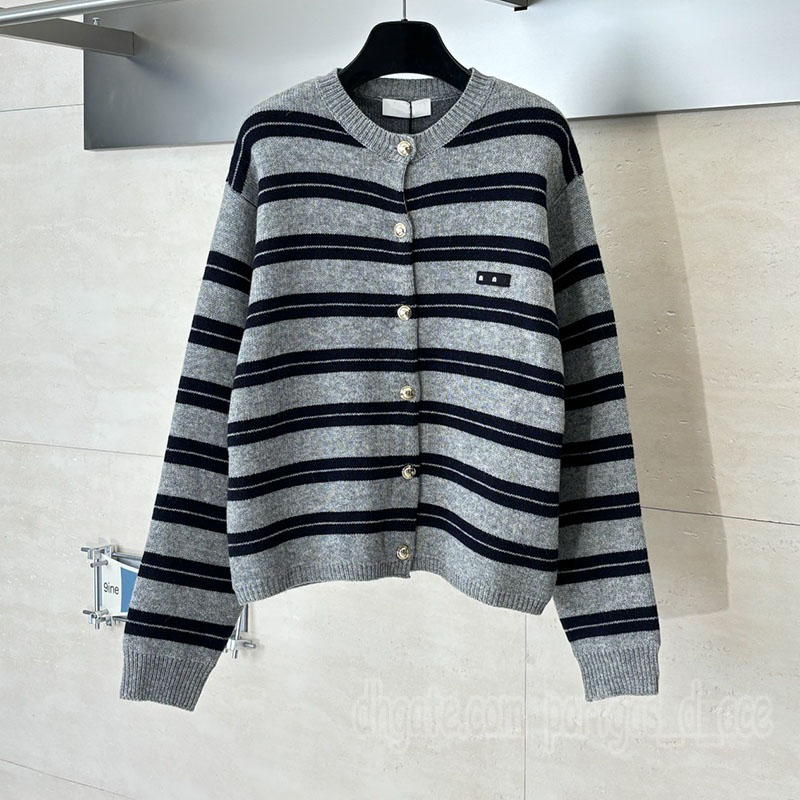 Luxury Gray Striped Sweater Cardigan For Women Designer Long Sleeve Button Sweaters Autumn Spring Street Style Christmas Cardigans