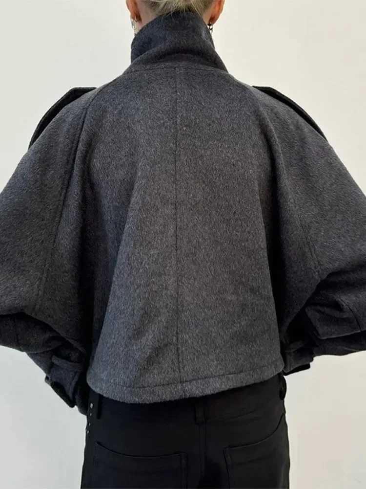 Casual Stand Collar Woolen Womens Coats Long Sleeve Single Breasted Pockets Thick Warm Jacket 2025 Autumn Winter Lady OuterwearXJ251127