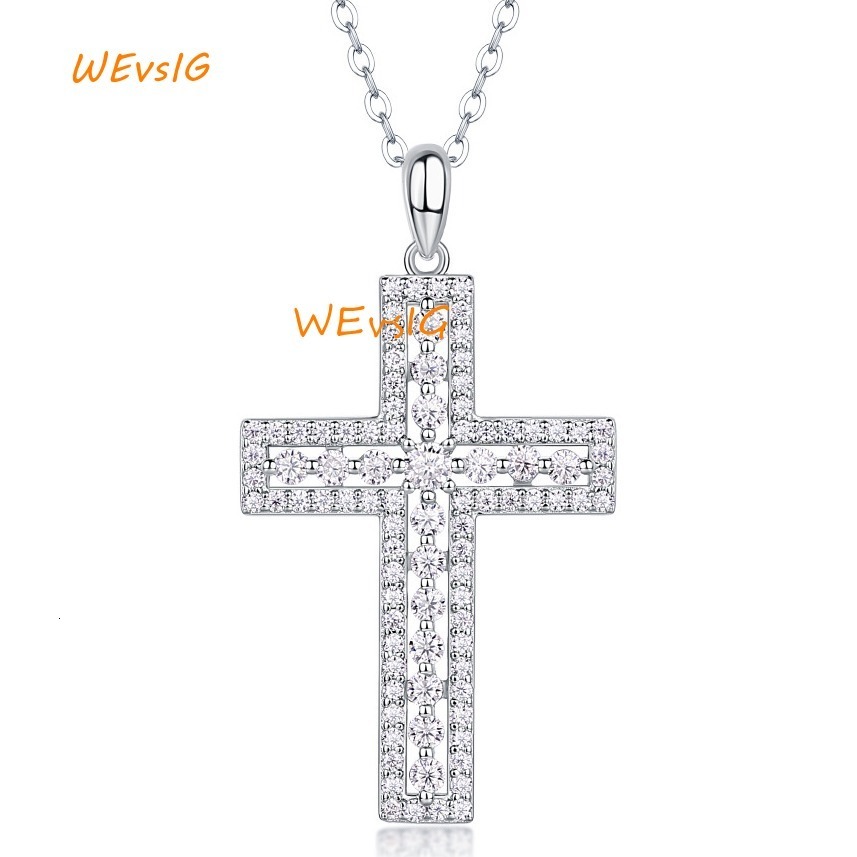 Wholesale Custom Fine Jewelry 925 Sterling Silver Moissanite Diamond Cross Shape Pendant Christian Necklaces for Women Gifts