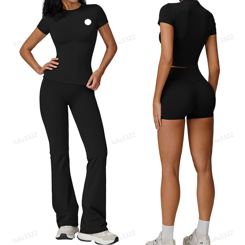 Yoga Pants set Women High Waist Aligned Leggings flared trousers Shorts Short sleeves Long sleeves Tops Cew Neck Fintness Short Sleeve T Shirt Skinfriendly Workout
