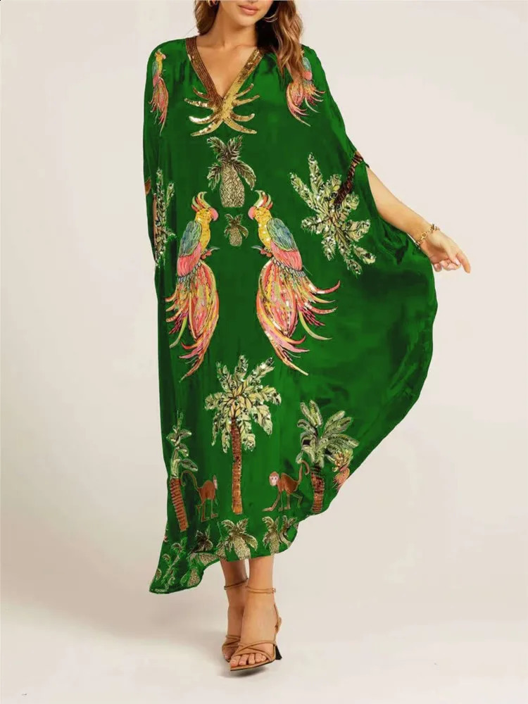 SpringSummer Bohemian Animal Pattern Printed Womens Long Dress Fashionable and Sexy Vneck Loose Elegant Retro 250420