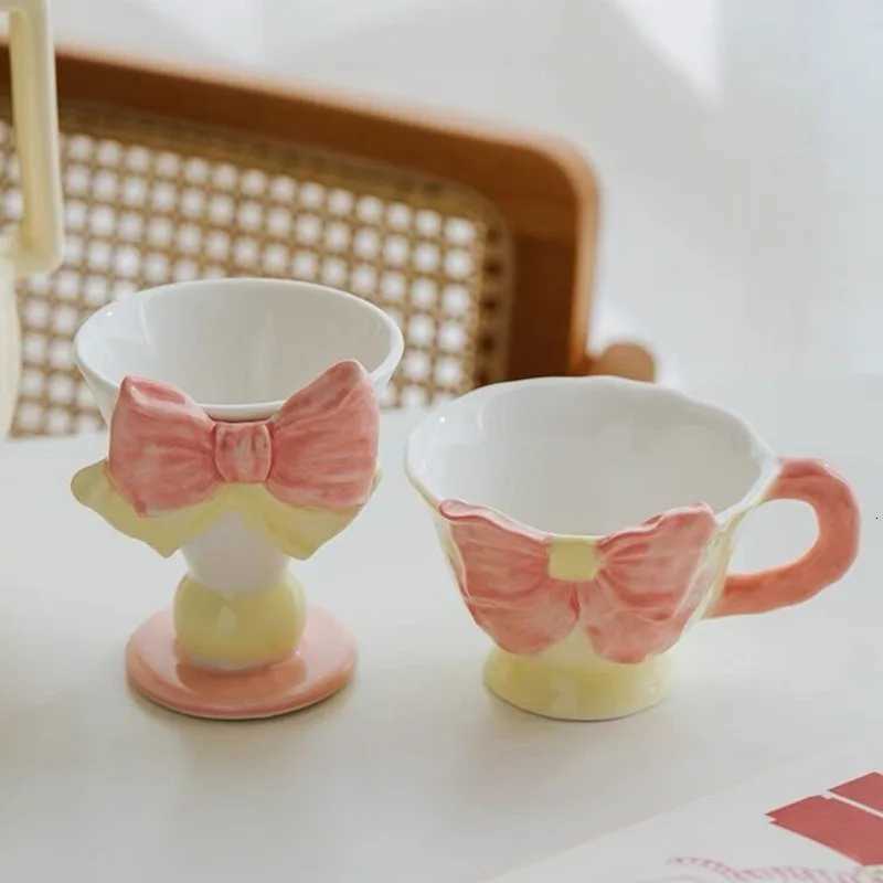 Bowknot Under Glazed Ceramic Coffee Mugs Beautiful Handmade Pocelain Tea Milk Cups Tableware Unique Hand Painted Pink Yellow C251127