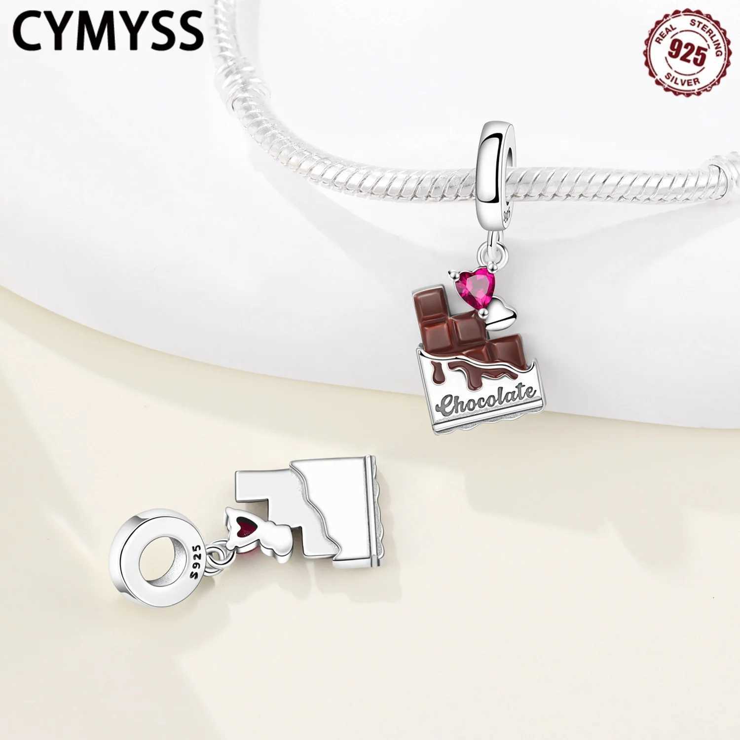 S925 Sterling Silver Heart Zircon Chocolate Coffee Pendant Charms Beads Fit Womans Bracelets Necklace DIY Party Gifts JewelryT251127