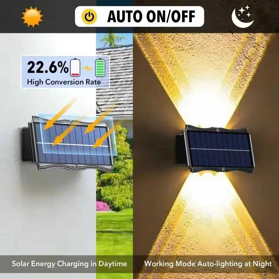 Wall Lamp Led House Outdoor Solar Waterproof Up And Down Luminous Lighting Balcony Yard Decoration Garden Exterior Wall LightM251127