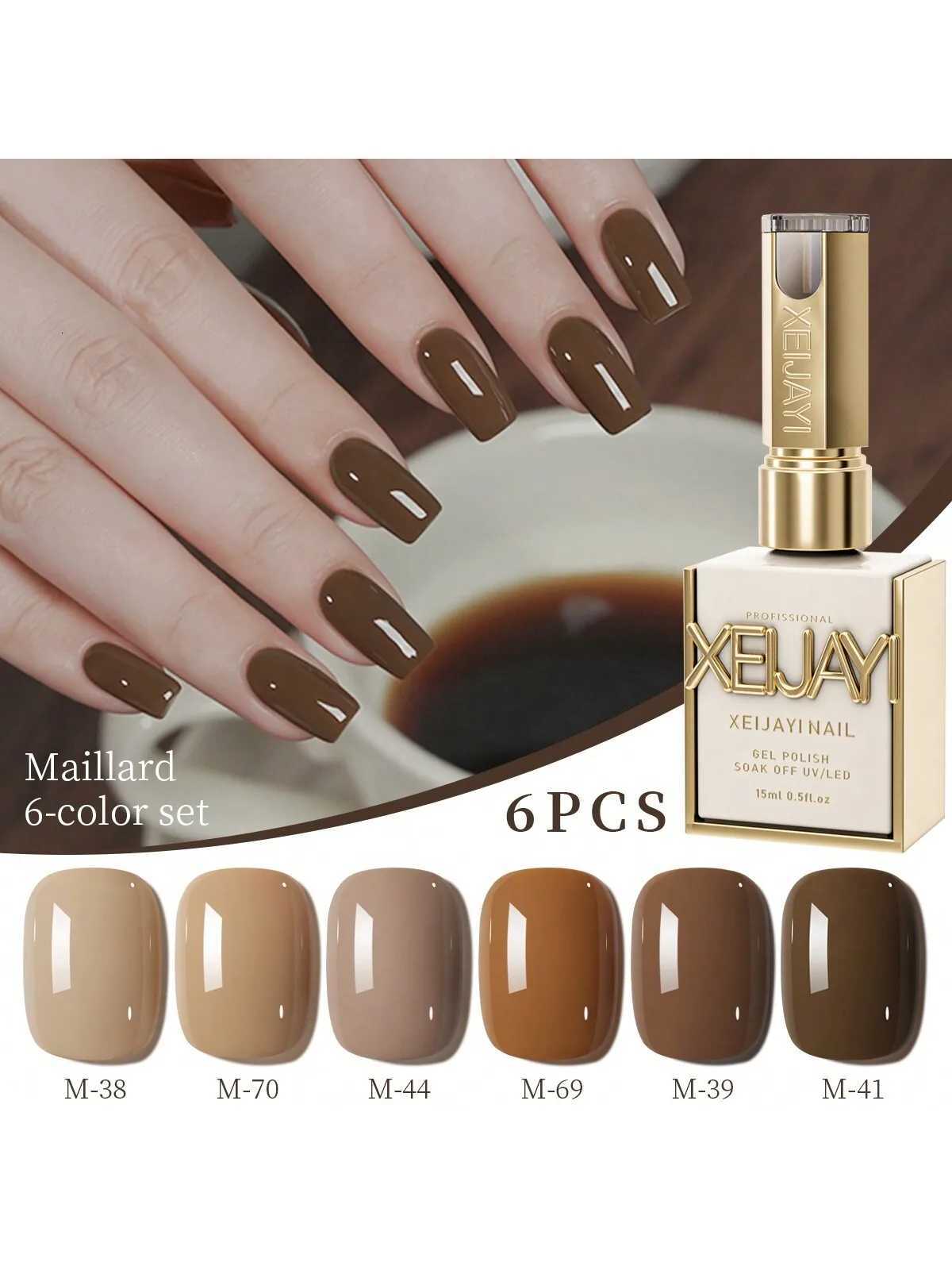 15ml Maillard Gel Nail Polish in autumn shiny semi-permanent suit 6 colors to choose from UV varnish manicure nail designT251127