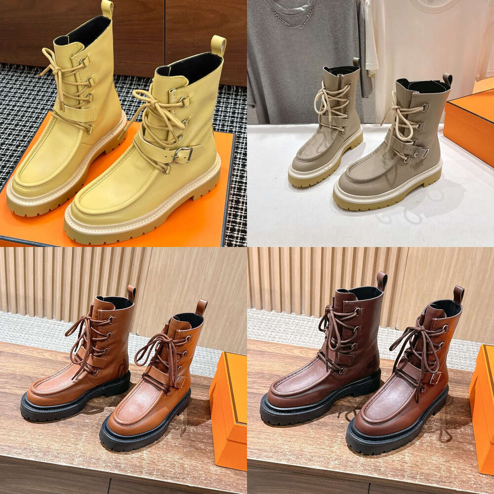 New luxury H kelly ankle boot designer shoe woman Booties Fashion Matin Boots Almond Shaped Toes Genuine lether Lace Up Chunky heel high-top shoes knight boot booties