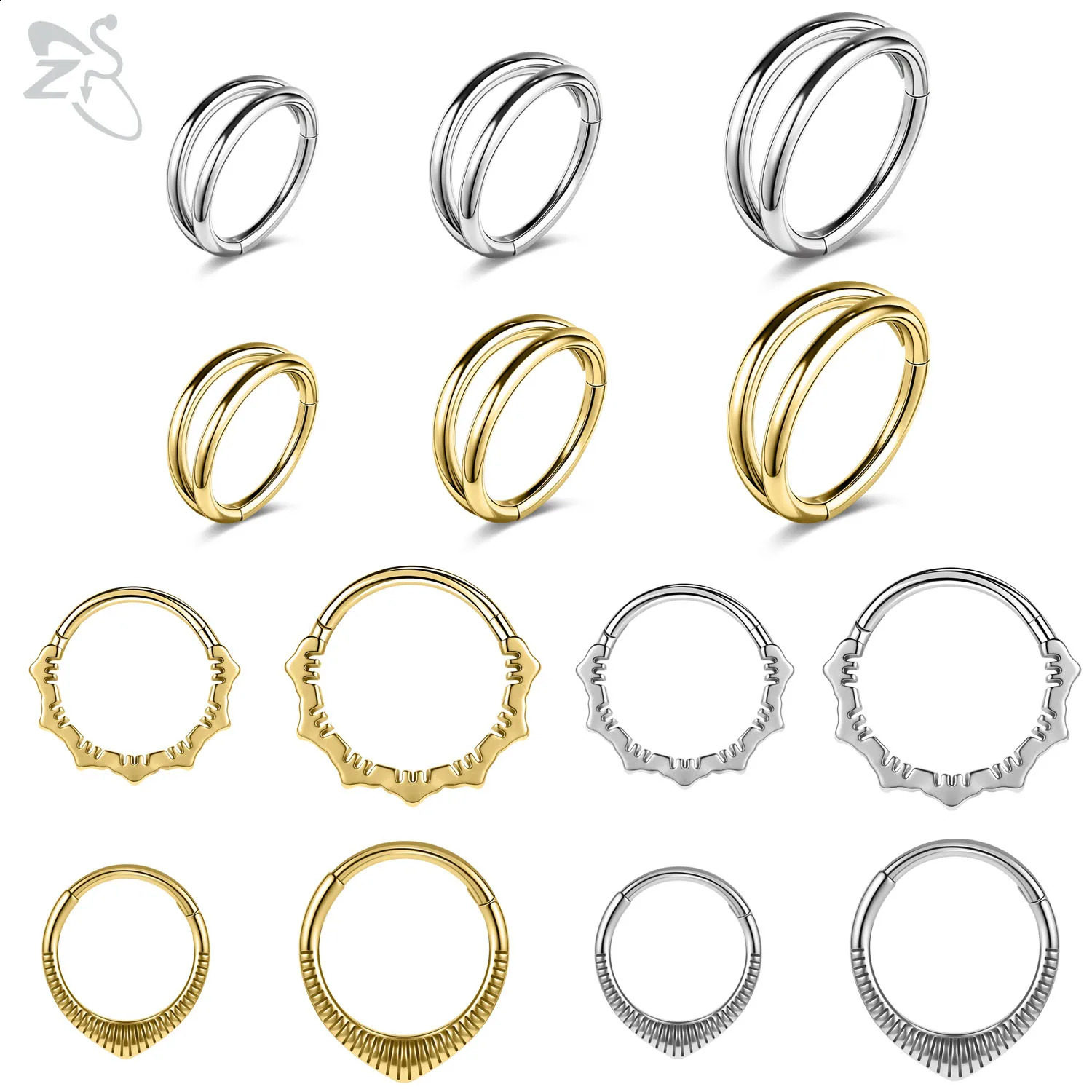 ZS 1PC Gold Color Septum Ring Round Shape Nose Piercing 316L Stainless Steel Nose Clicker Ear Helix Cartilage Piercing 16G/18G 250427