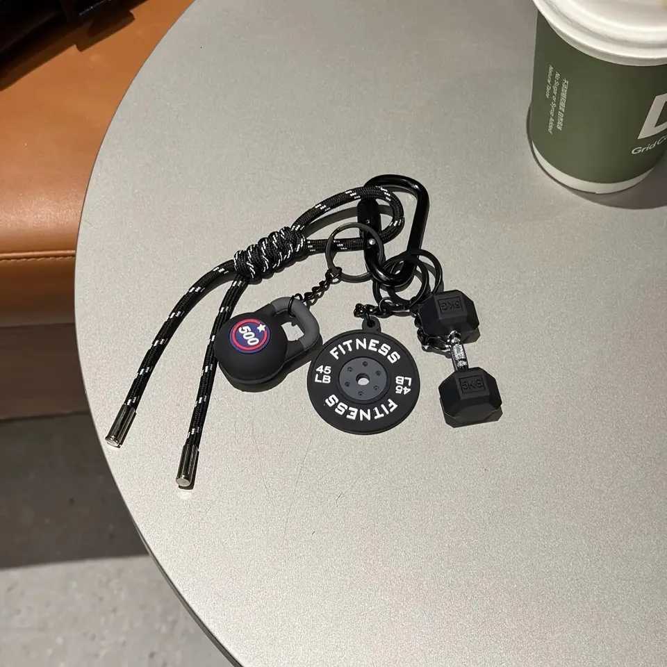 Dopamine Barbell Plates Keychain Kettlebell Water Cups Simulation Dumbbells Keyring INS Creative Fitness Series Pendant GiftsT251127