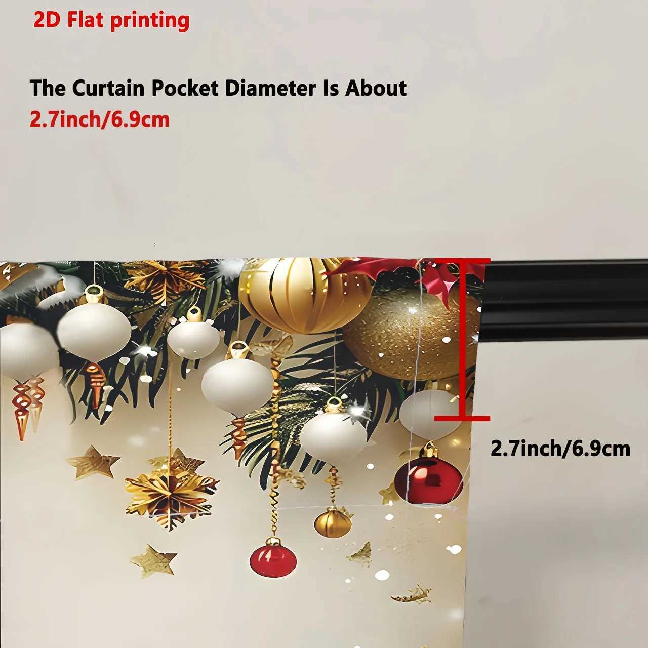 Curtain Christmas Christmas Ball Star Curtains 2pcs Golden Red Pine Leaf 2D Print Semi-Sheer Rod Pocket for Living Room Kitchen Bedroom Decor Y251126