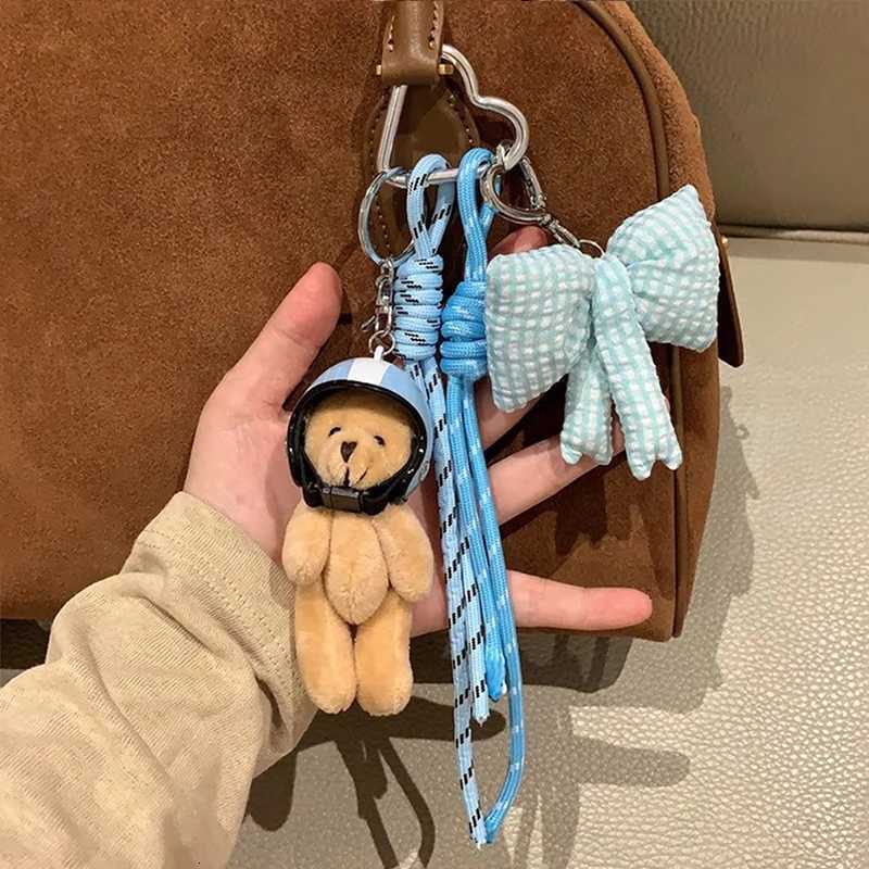 New Helmet Bear Bag Pendant Woven Rope Bow Phone Key Ring DIY Bag AccessoriesT251127