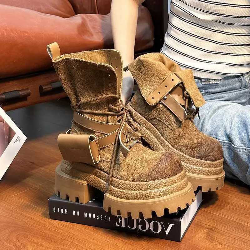 Suede Leather Old Big Cowboy Boot Wen Height Increase Motorcycle Middle Tube Knight Boots Outdoors Work Wen Shoes Y251126