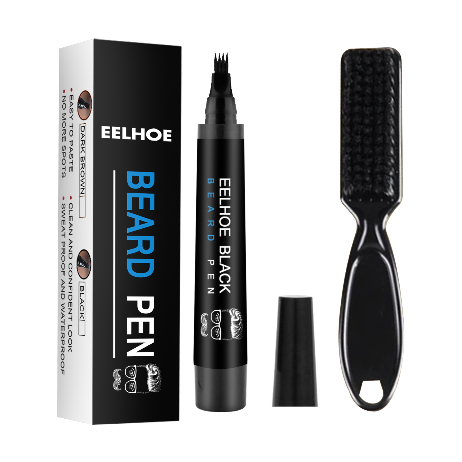 EELHOE Beard Filling Pen Kit for Men Professional Shaping Pen with Brush Waterproof Oil Wax Base Easy Application Daily Use Father's Day Birthday