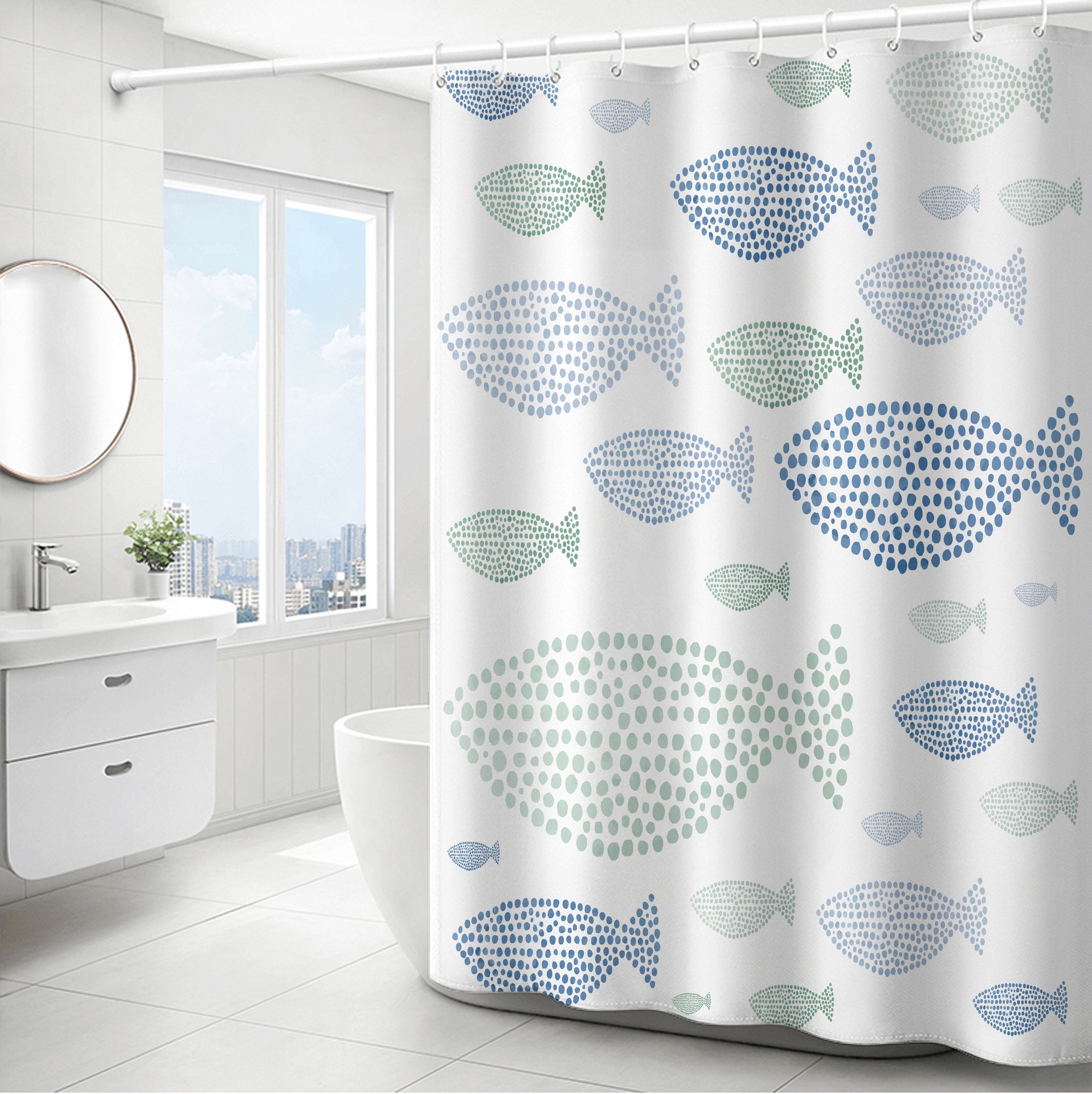 YL-37823 Polyester Marine Print Thickened Waterproof Shower Curtain - Multiple Styles Available for Wholesale Bathroom Curtains
