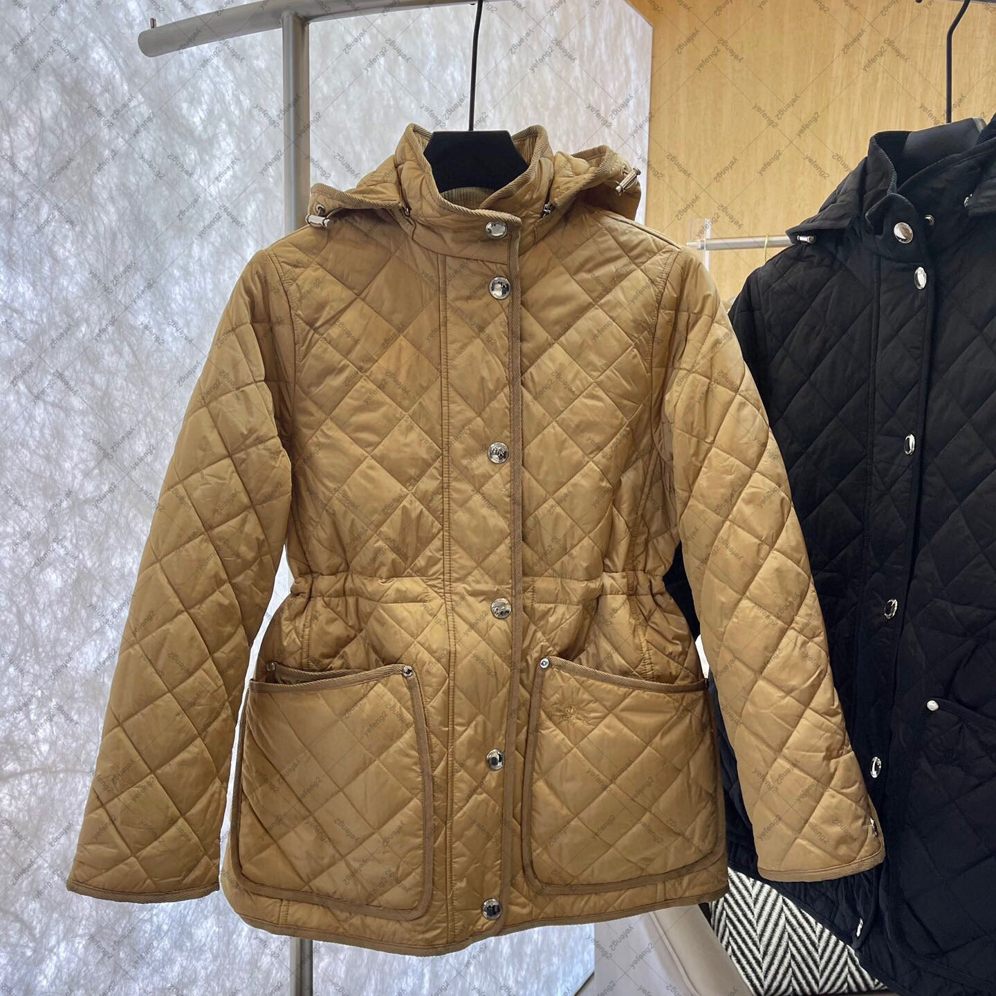 Womens trench coats luxury checkered padded jacket plaid bagadian windbreaker premium british