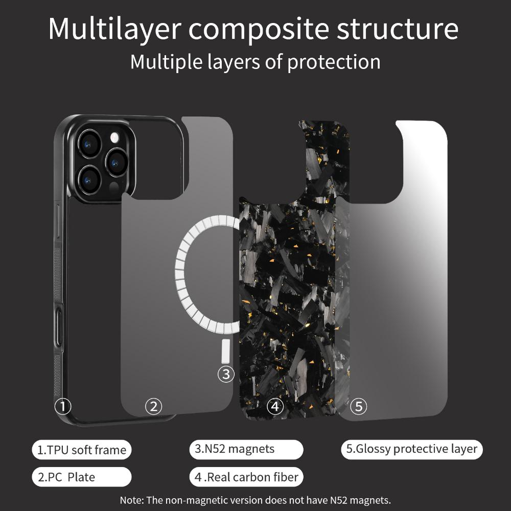 New Large Grain Carbon Fiber Mobile Phone Case Is Suitable for Apple Iphone16/1514/13/12/11 Pro Max Gold, Silver, Green
