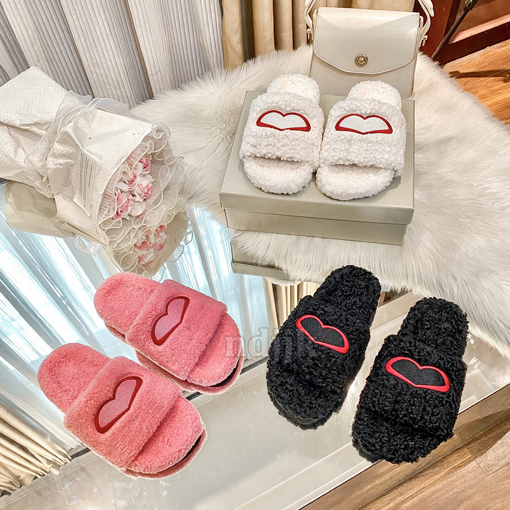 designer slides for women sandals slippers sliders slipper black white red pink Plush Winter home outdoor shoes